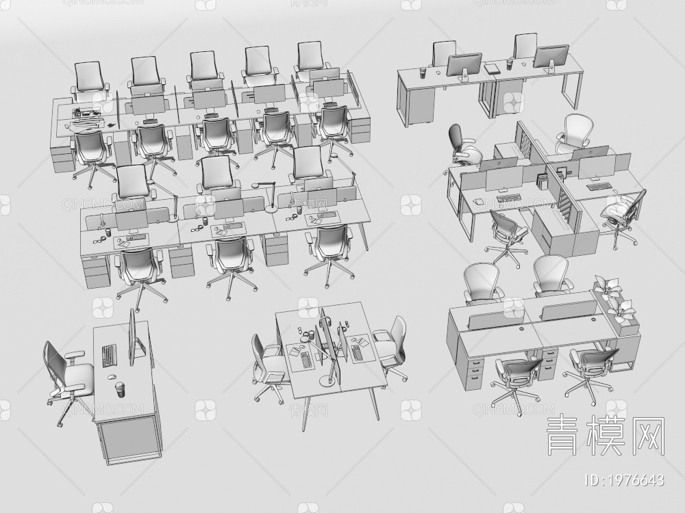办公桌椅 屏风卡位3D模型下载【ID:1976643】