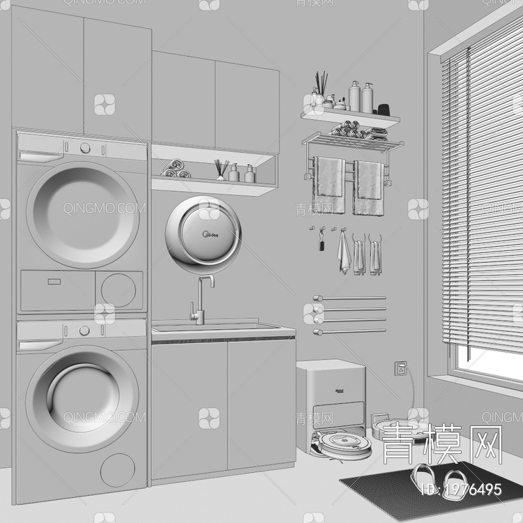 阳台洗衣柜3D模型下载【ID:1976495】