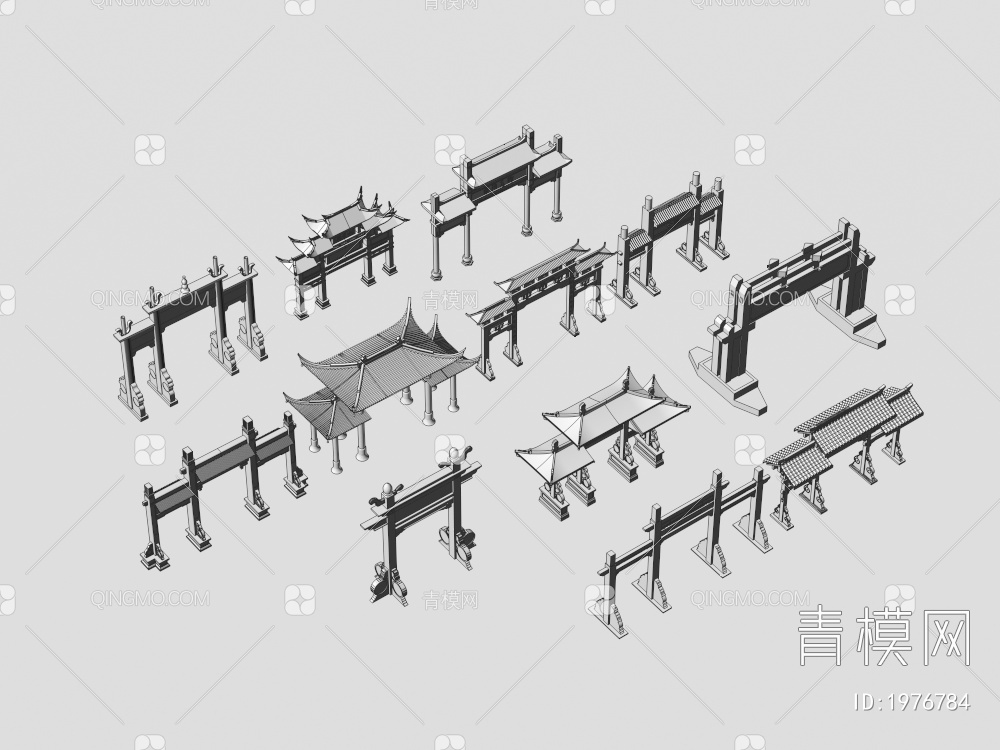 牌坊 门楼 门头3D模型下载【ID:1976784】