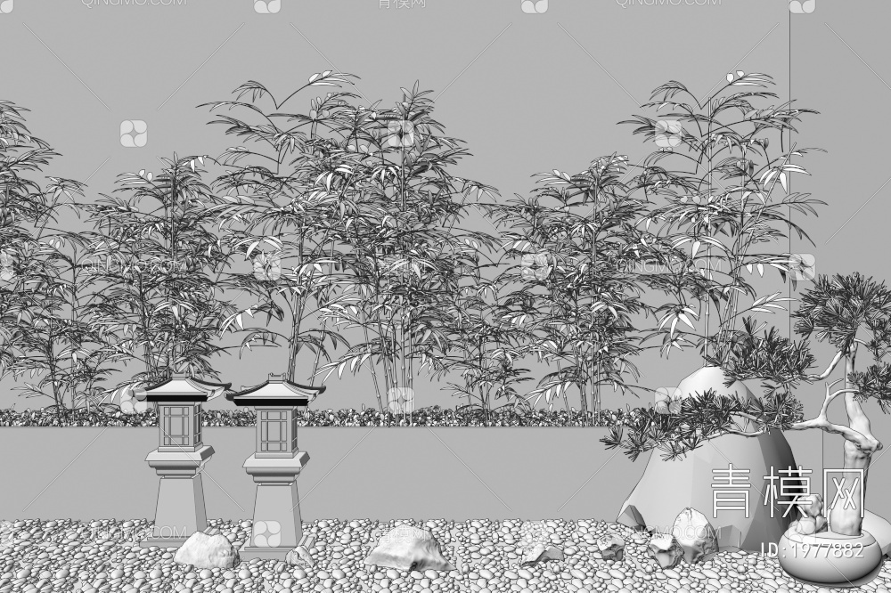 景观植物竹子，景观竹，园林景观石头，园林小品,草坪灯，景观灯3D模型下载【ID:1977882】