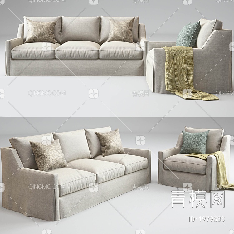 三人沙发3D模型下载【ID:1979533】