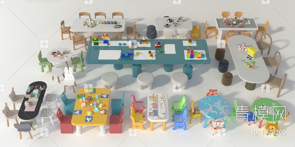 儿童桌椅组合3D模型下载【ID:1979205】