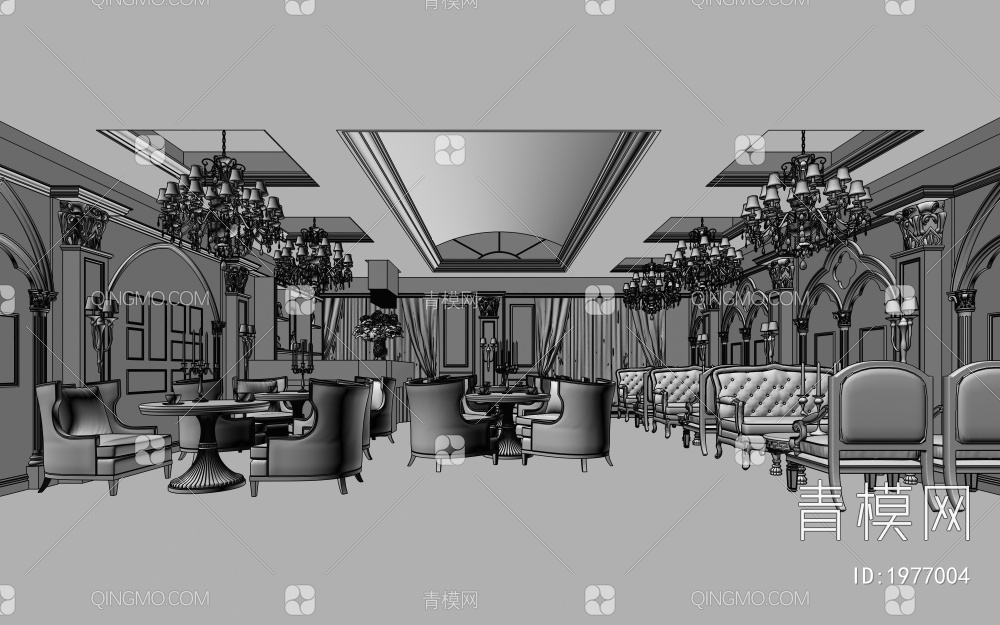 酒店餐厅大厅3D模型下载【ID:1977004】
