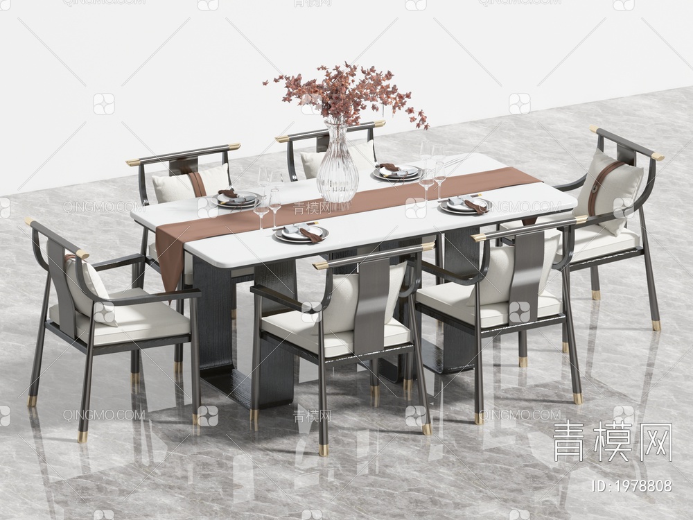 餐桌椅组合 餐椅 单椅 餐桌3D模型下载【ID:1978808】