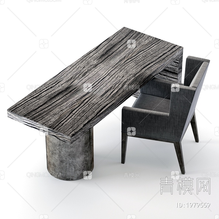 深灰色书桌椅组合3D模型下载【ID:1979559】