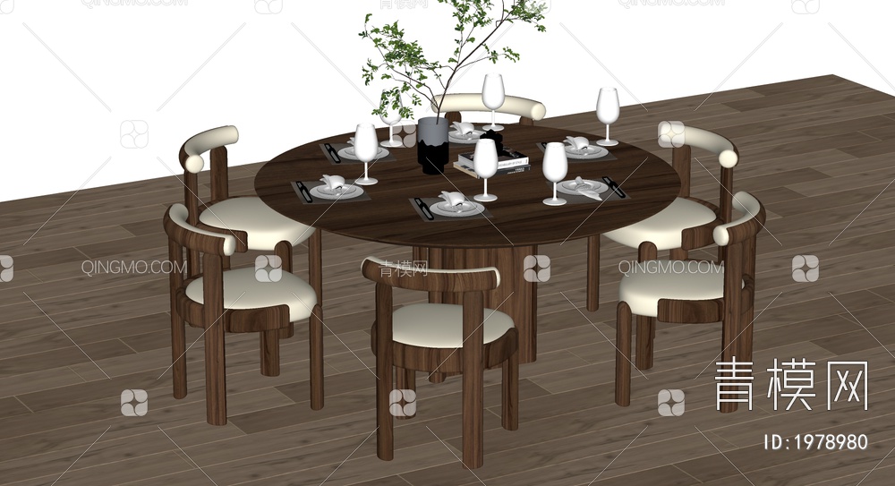 餐桌椅组合 餐椅 单椅 餐桌SU模型下载【ID:1978980】