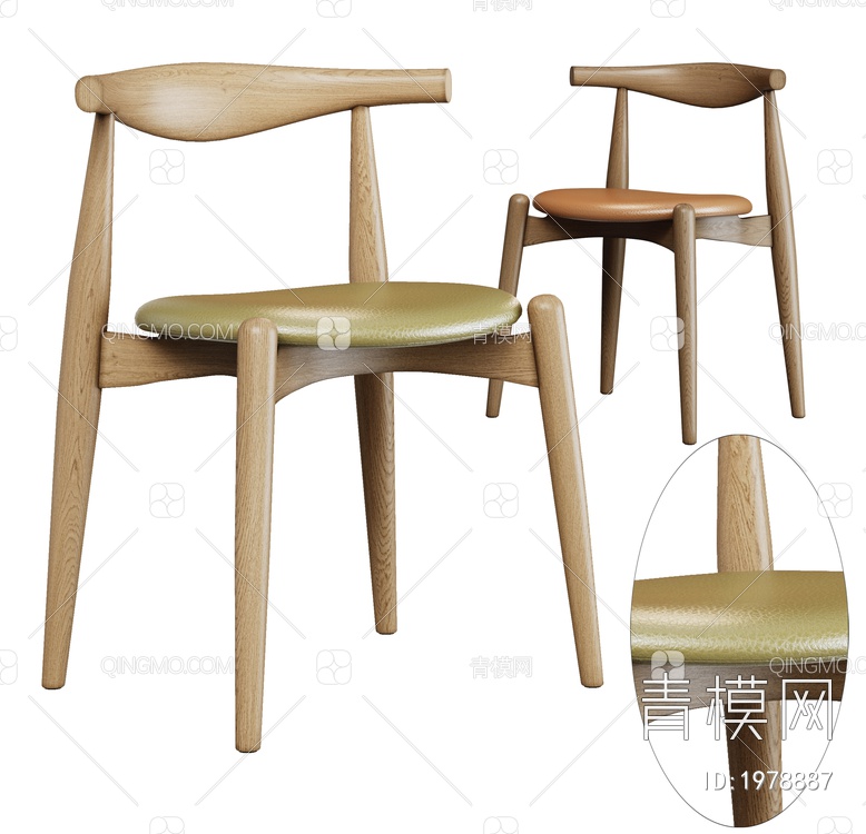 原木餐椅  单椅组合SU模型下载【ID:1978887】