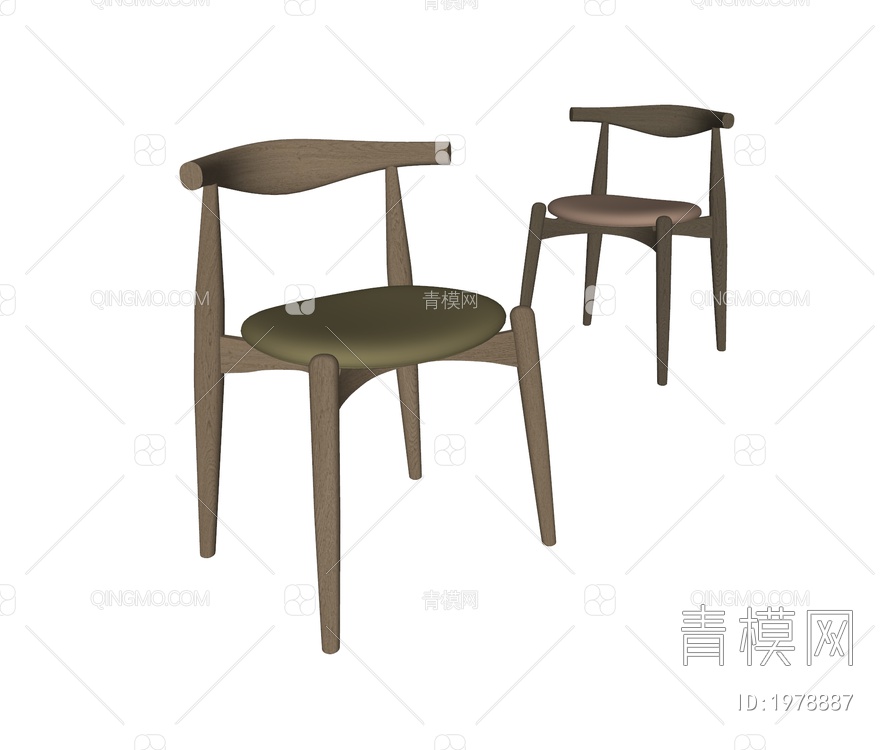 原木餐椅  单椅组合SU模型下载【ID:1978887】