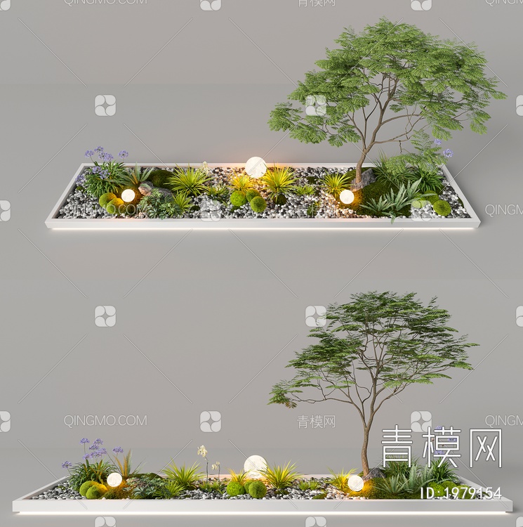 室内组团小景  植物堆 球形灌木 苔藓球  带花灌木植物组合3D模型下载【ID:1979154】