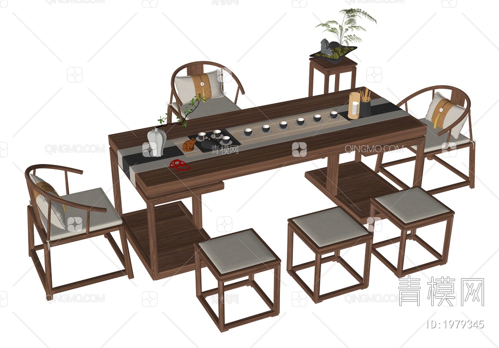 茶桌椅组合SU模型下载【ID:1979345】