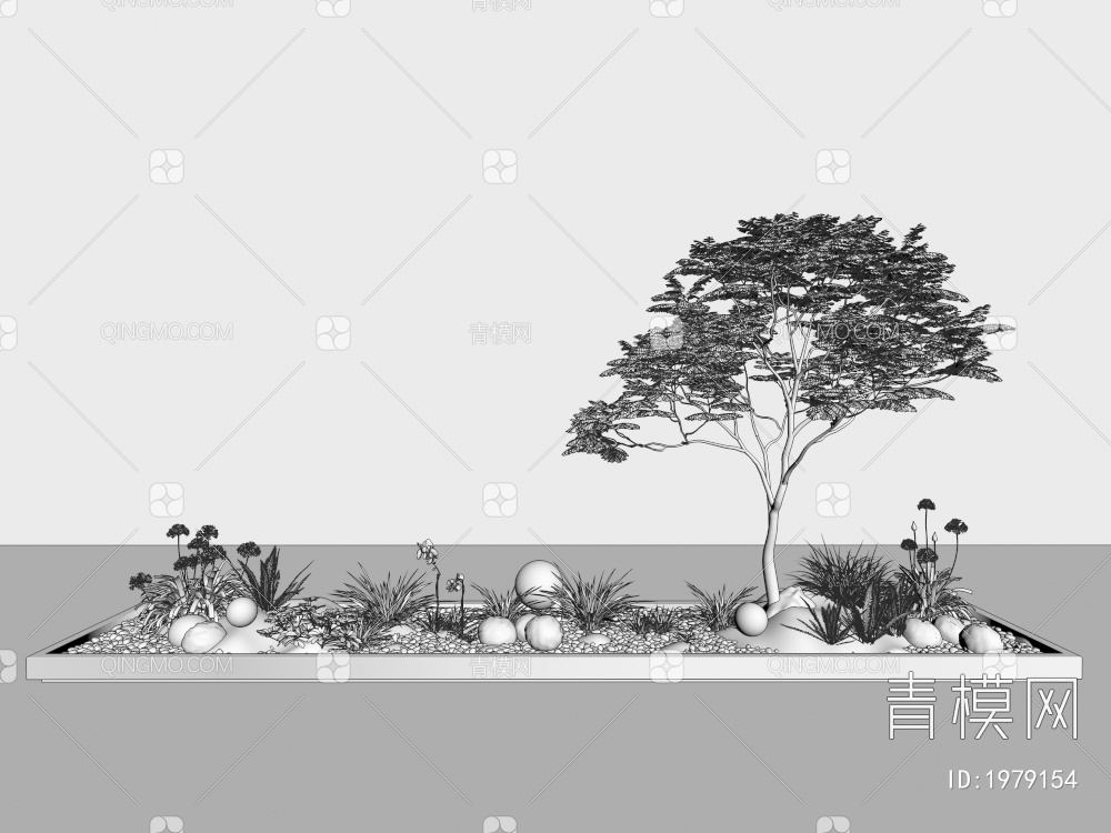 室内组团小景  植物堆 球形灌木 苔藓球  带花灌木植物组合3D模型下载【ID:1979154】