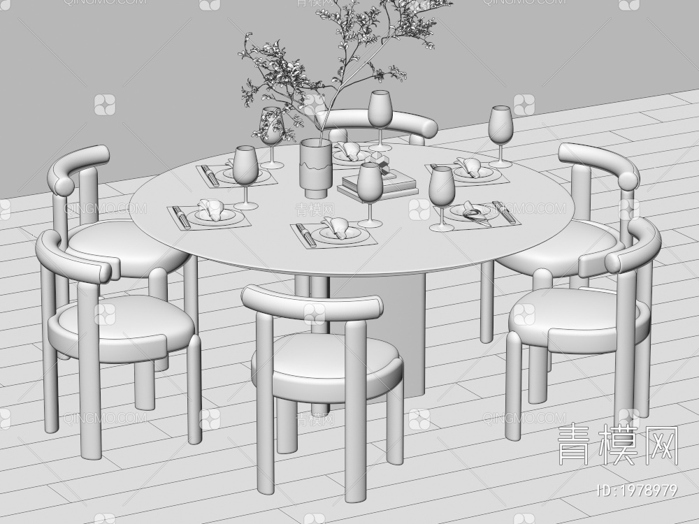 餐桌椅组合 餐椅 单椅 餐桌3D模型下载【ID:1978979】
