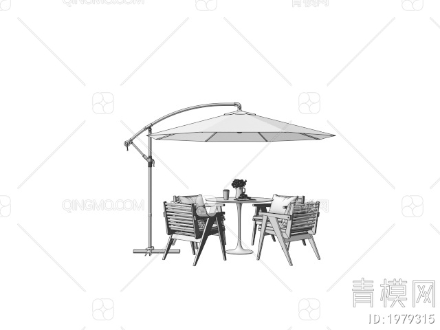 户外桌椅组合 休闲桌椅 遮阳伞3D模型下载【ID:1979315】