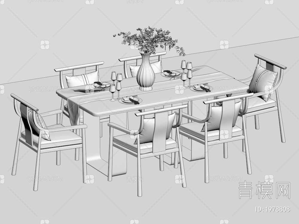 餐桌椅组合 餐椅 单椅 餐桌3D模型下载【ID:1978808】