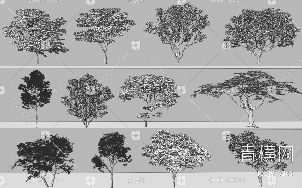 樱花树组合_粉色树3D模型下载【ID:1979243】
