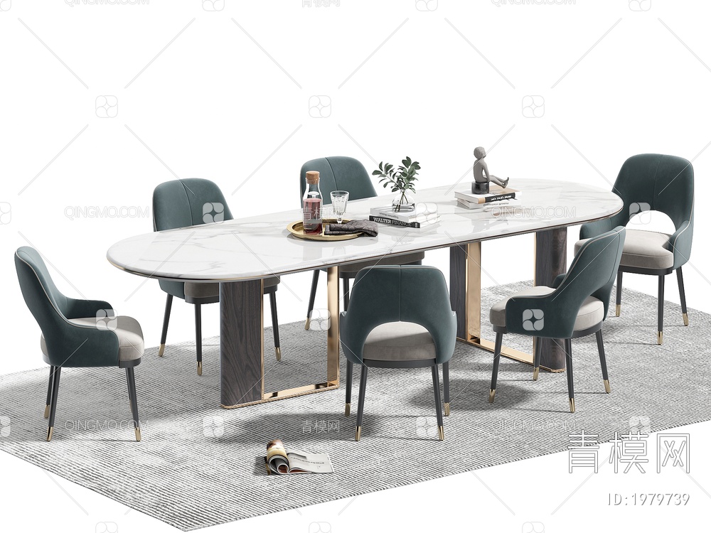 餐桌椅组合SU模型下载【ID:1979739】