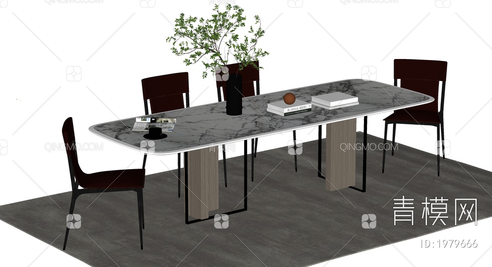 餐桌椅组合 餐椅 单椅 餐桌SU模型下载【ID:1979666】