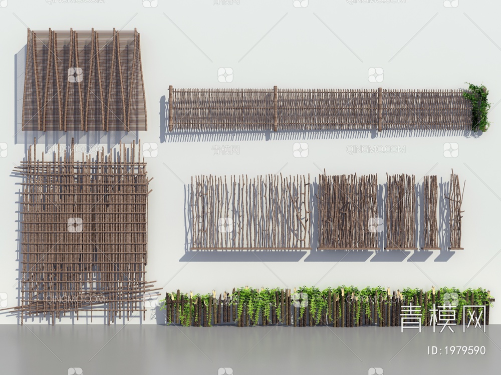 竹木篱笆 茶室竹隔断 栏杆 围墙3D模型下载【ID:1979590】