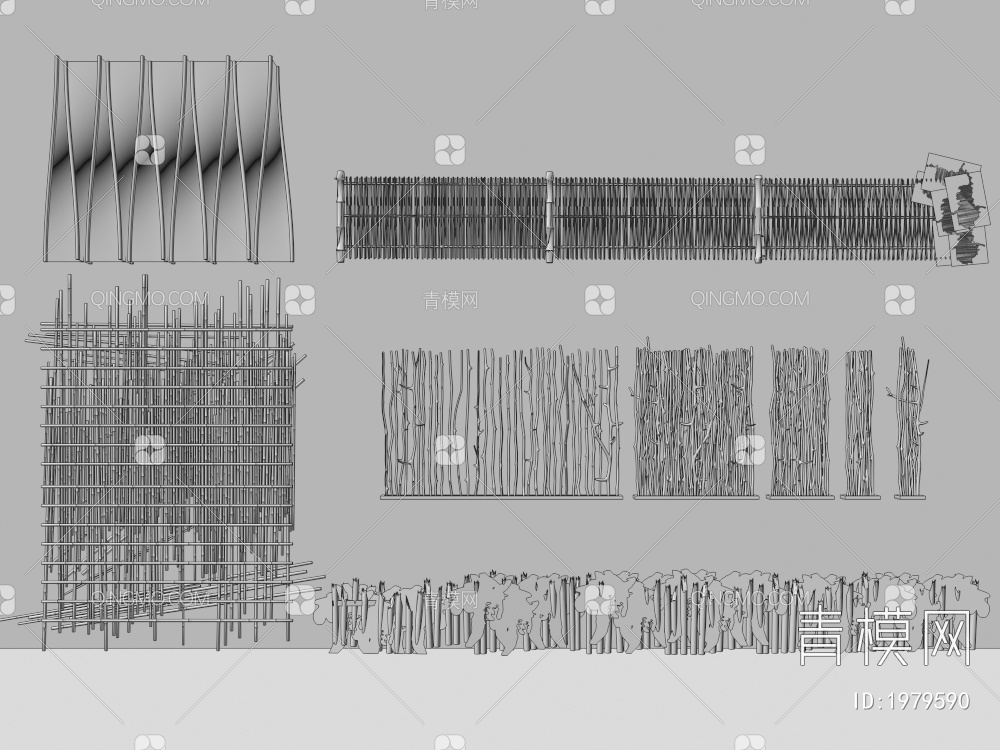 竹木篱笆 茶室竹隔断 栏杆 围墙3D模型下载【ID:1979590】