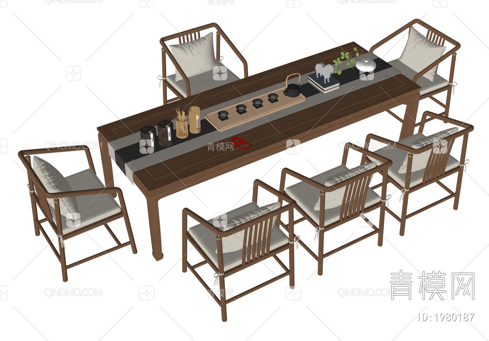 茶桌椅组合SU模型下载【ID:1980187】
