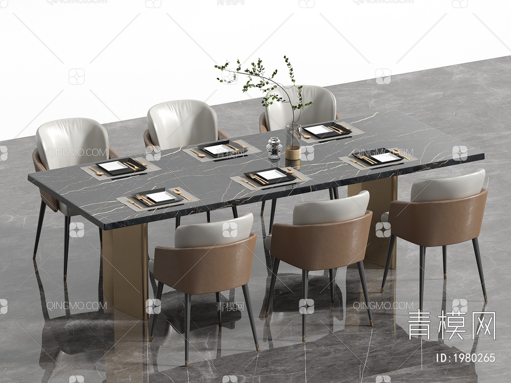 餐桌椅组合 餐椅 单椅 餐桌3D模型下载【ID:1980265】