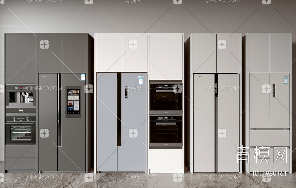 冰箱 冰箱柜 烤箱 智能冰箱 嵌入式冰箱 双开门冰箱 三开门冰箱3D模型下载【ID:1980161】