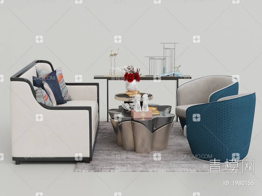 沙发，座椅，茶几摆件组合3D模型下载【ID:1980155】