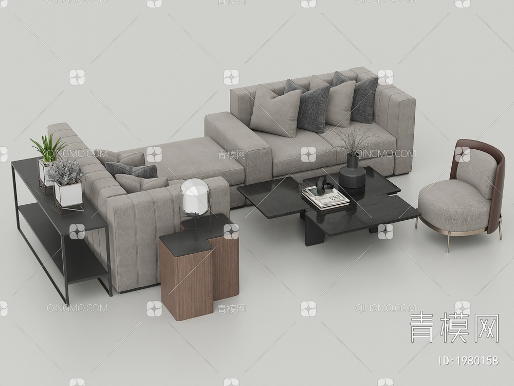 沙发，座椅，茶几摆件组合3D模型下载【ID:1980158】