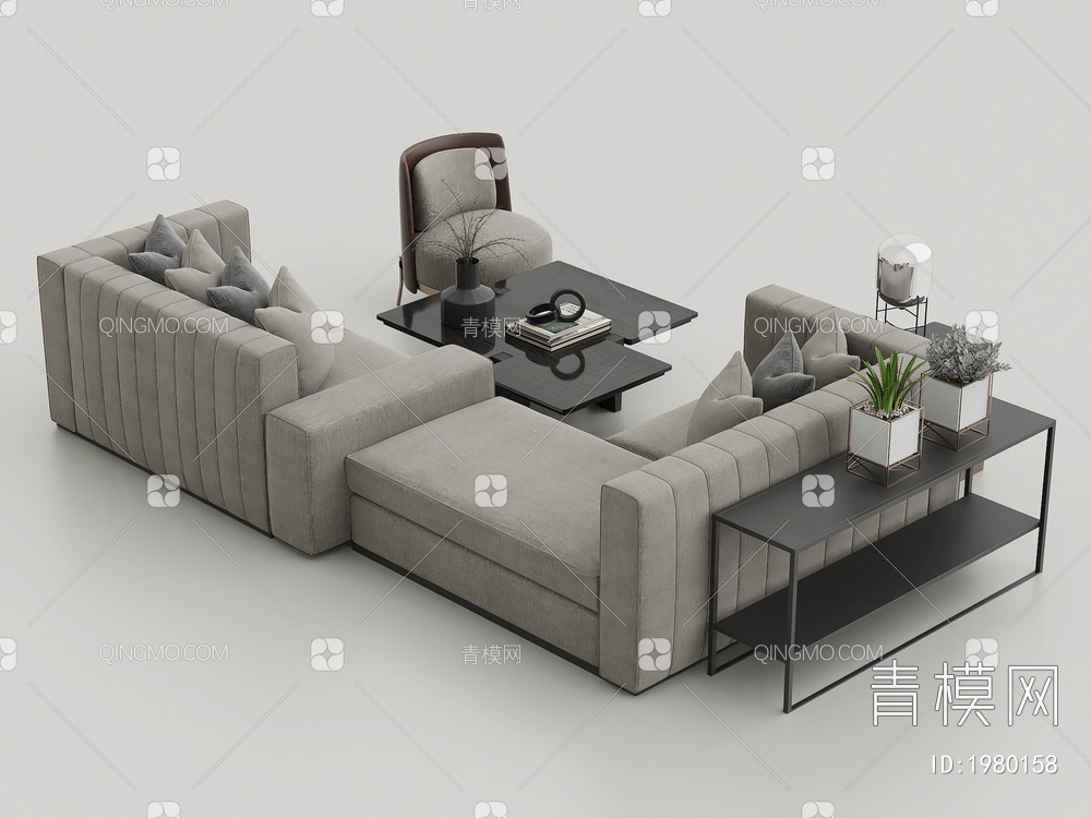 沙发，座椅，茶几摆件组合3D模型下载【ID:1980158】