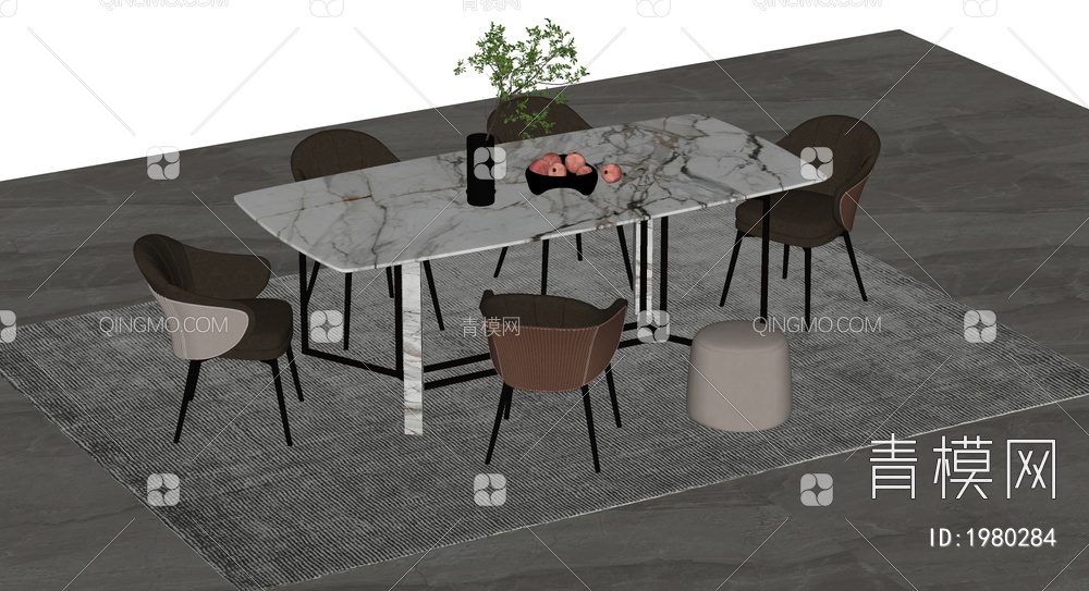 餐桌椅组合SU模型下载【ID:1980284】