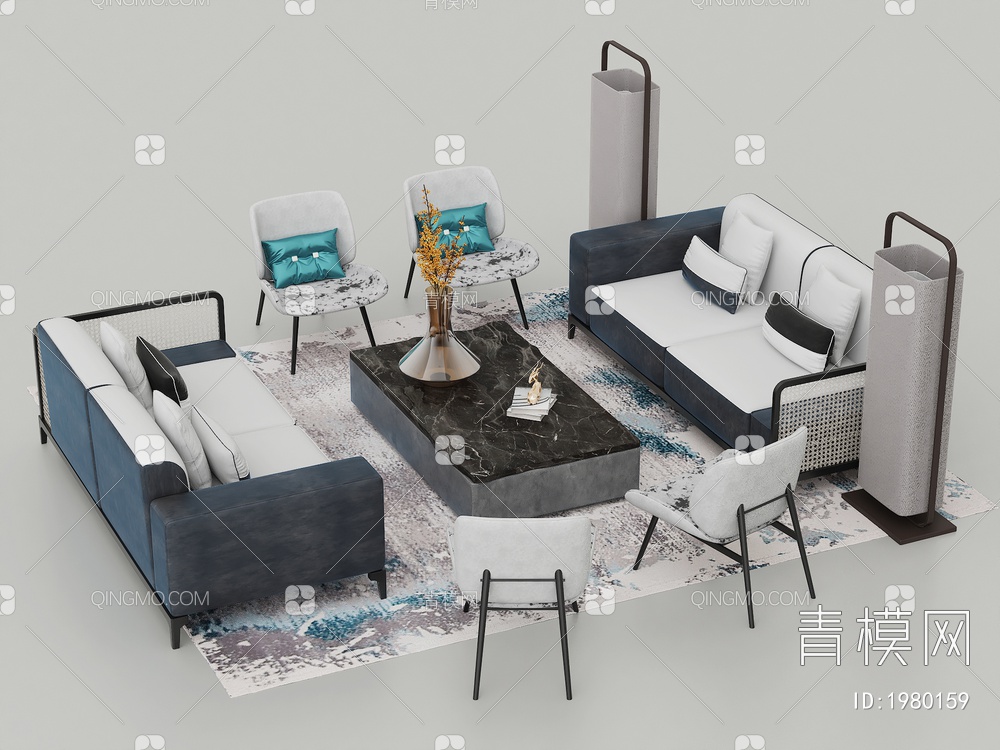 沙发，座椅，茶几摆件组合3D模型下载【ID:1980159】