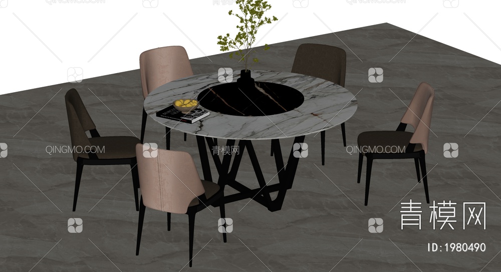 餐桌椅组合SU模型下载【ID:1980490】