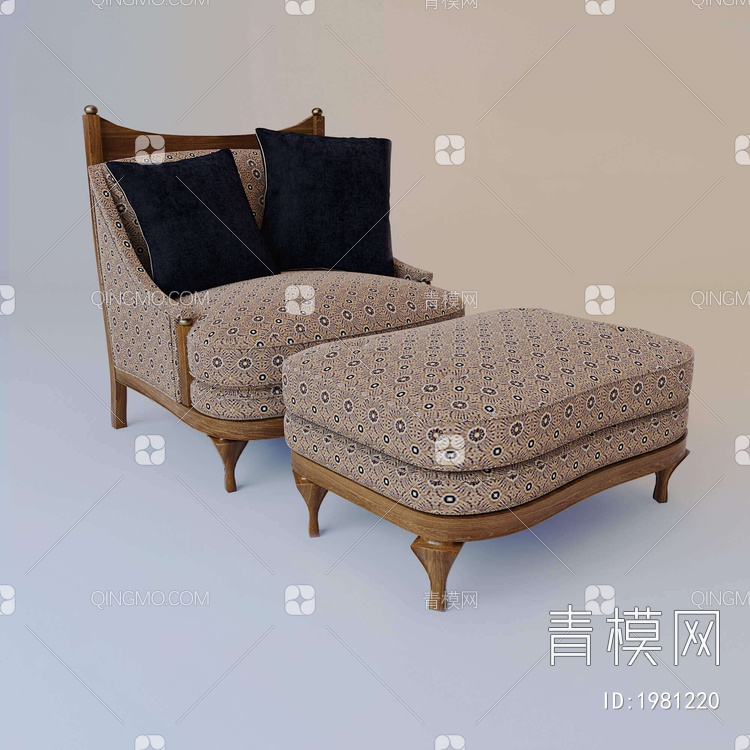 单人沙发 脚凳组合3D模型下载【ID:1981220】