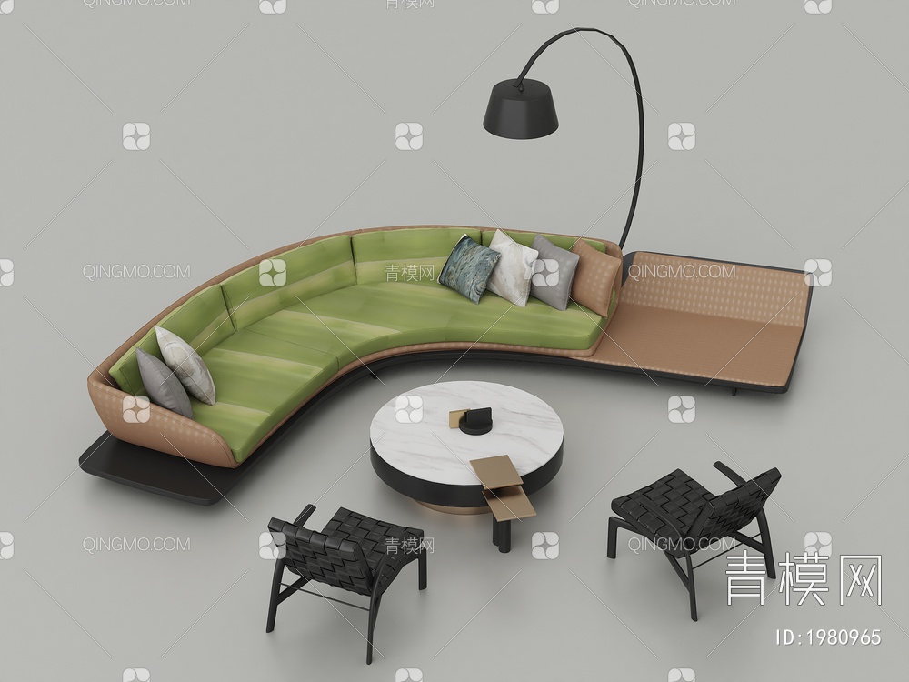 沙发座椅茶几摆件组合3D模型下载【ID:1980965】