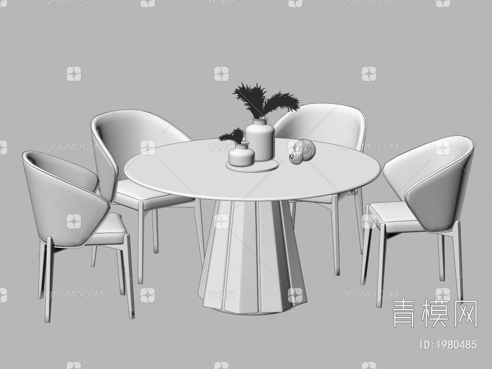 餐桌椅组合 餐椅 单椅 餐桌3D模型下载【ID:1980485】