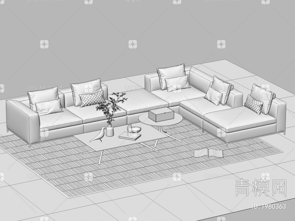 沙发茶几组合 多人沙发3D模型下载【ID:1980363】