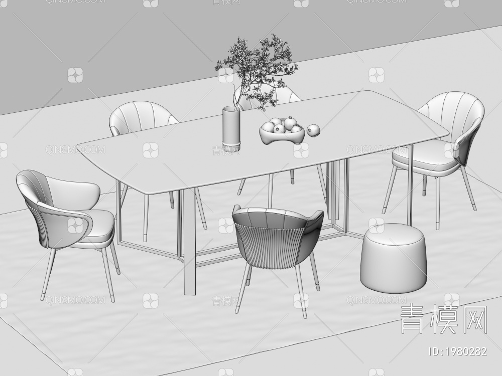 餐桌椅组合 餐椅 单椅 餐桌3D模型下载【ID:1980282】