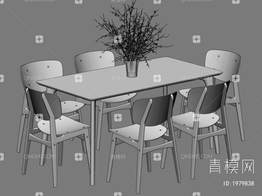 餐桌椅组合 餐椅 单椅 餐桌3D模型下载【ID:1979838】
