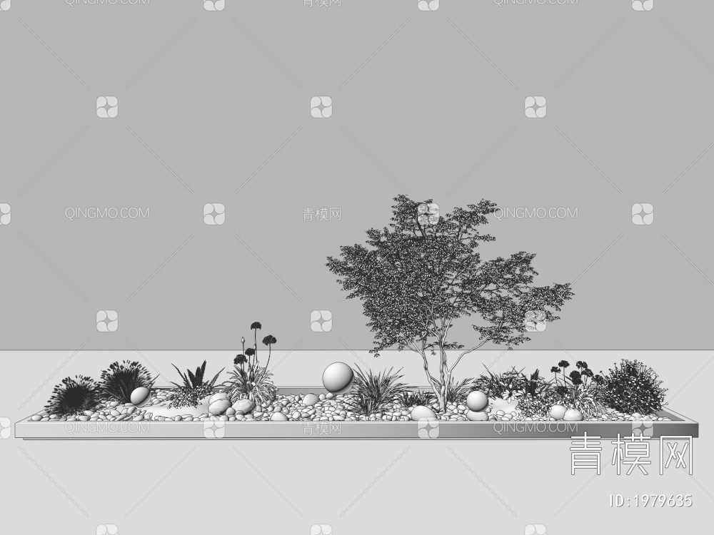 室内组团小景  植物堆 球形灌木 苔藓球  带花灌木植物组合3D模型下载【ID:1979635】