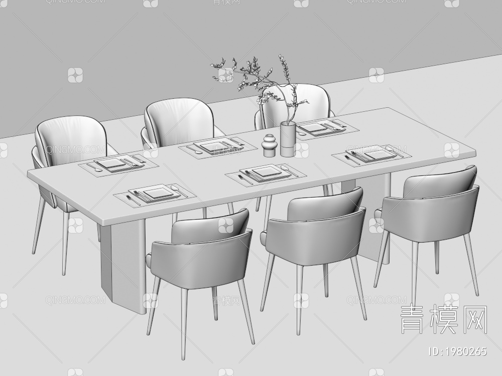 餐桌椅组合 餐椅 单椅 餐桌3D模型下载【ID:1980265】