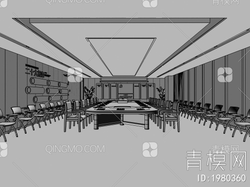 党员活动室 会议室 入党宣誓文化墙3D模型下载【ID:1980360】