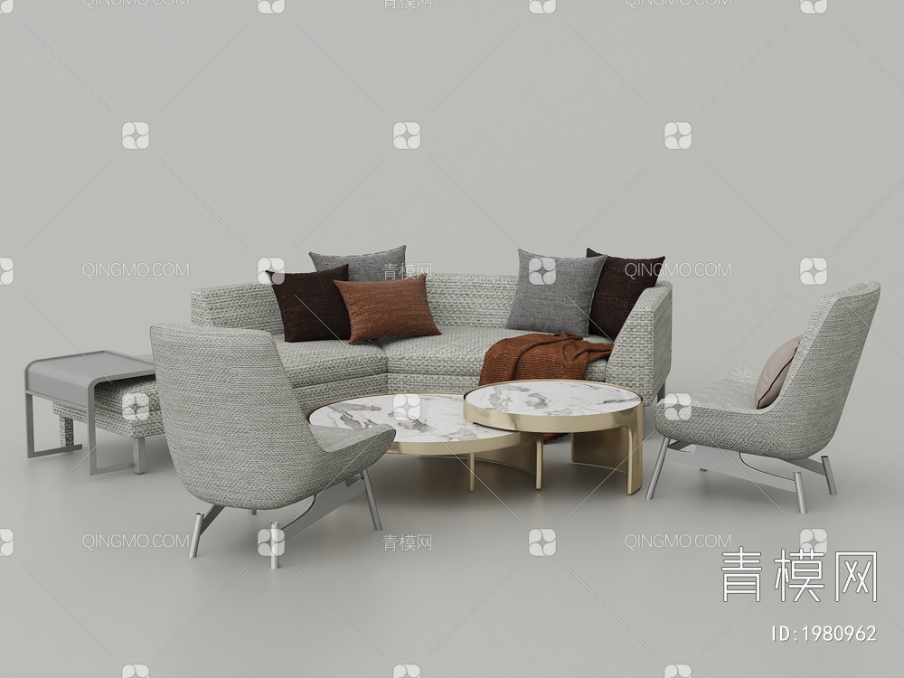 沙发座椅茶几摆件组合3D模型下载【ID:1980962】