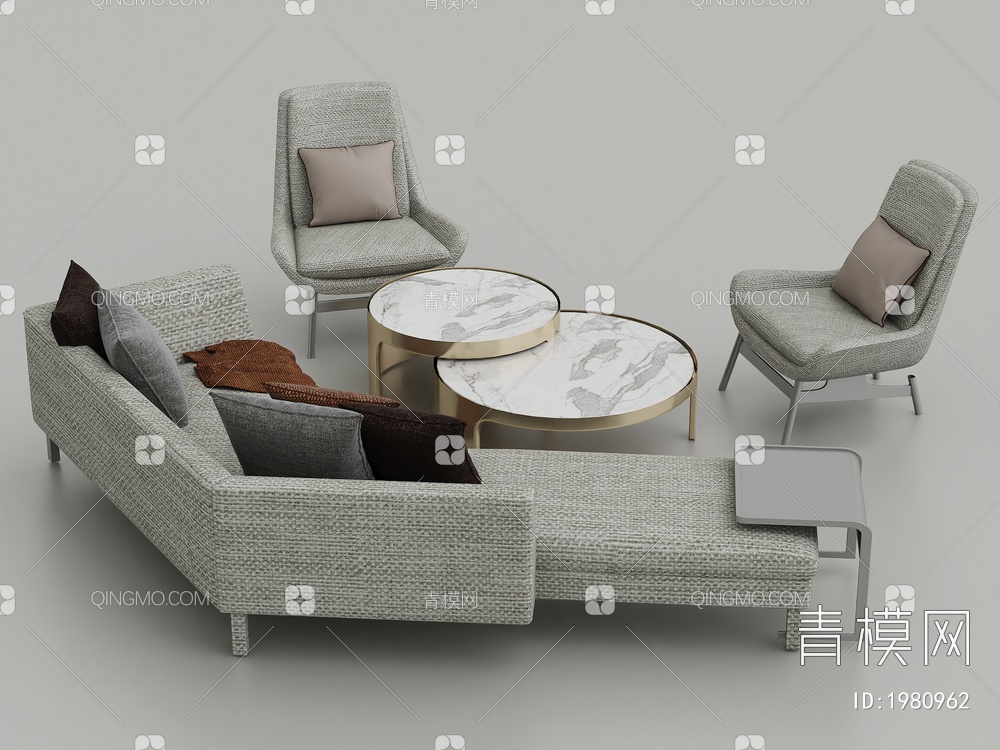 沙发座椅茶几摆件组合3D模型下载【ID:1980962】