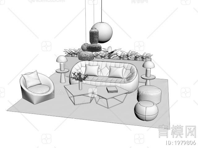 休闲沙发茶几组合3D模型下载【ID:1979806】