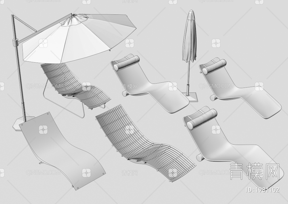 户外休闲躺椅组合3D模型下载【ID:1981102】