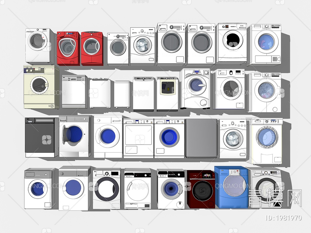 家电滚筒洗衣机组合SU模型下载【ID:1981970】