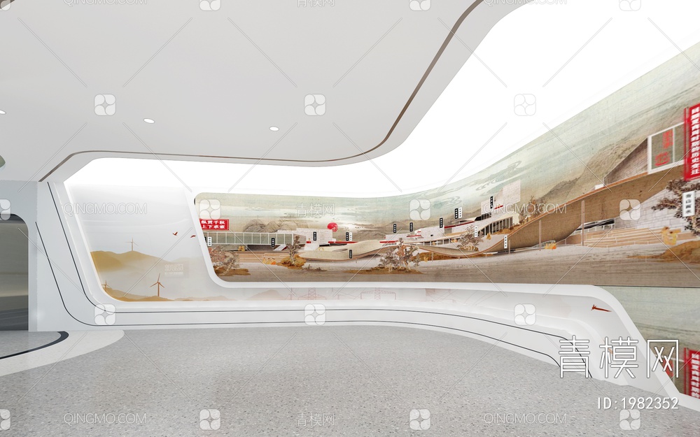 文化展厅 序厅 弧形拼接大屏3D模型下载【ID:1982352】