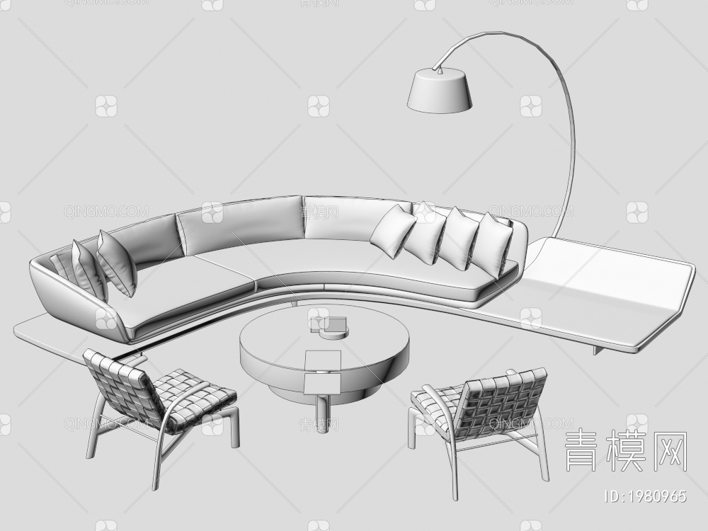 沙发座椅茶几摆件组合3D模型下载【ID:1980965】