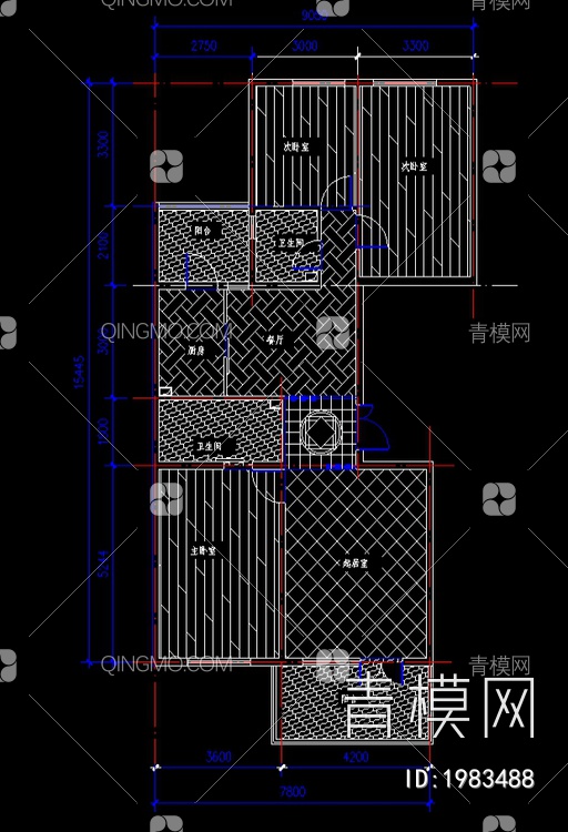 室内家居设计CAD施工图【ID:1983488】