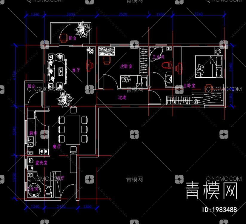 室内家居设计CAD施工图【ID:1983488】